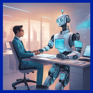 a bot for every accountant. A person and a robot shaking hands