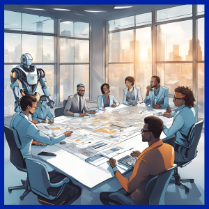 Clients. How firms use bots. A group of people in suits sat round a meeting table