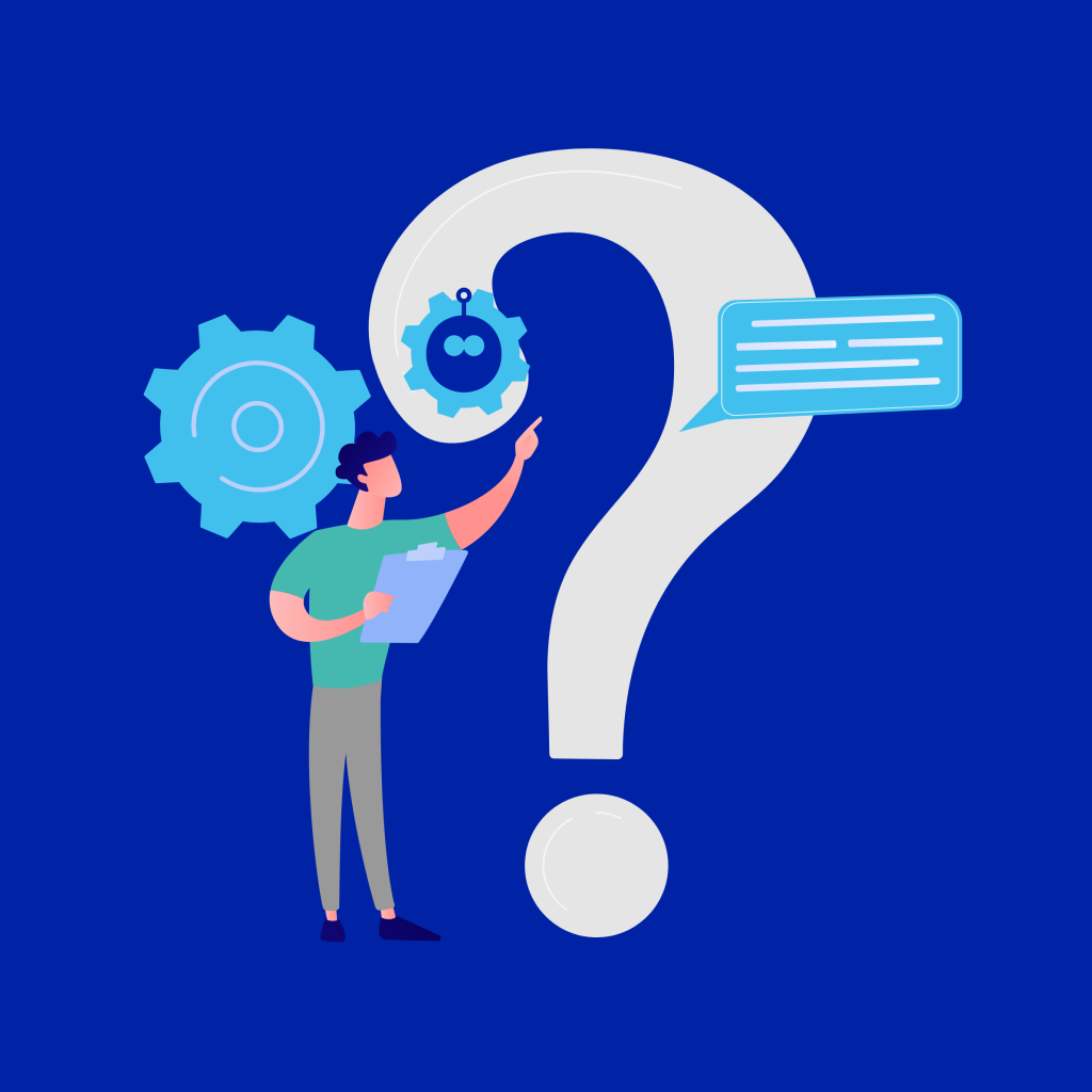 What can bots do? Man next to a large question mark