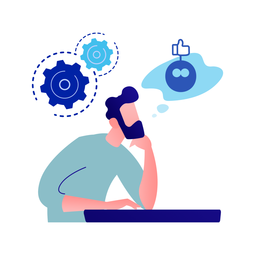 Accounting automation. A man in deep thought about bots and ai