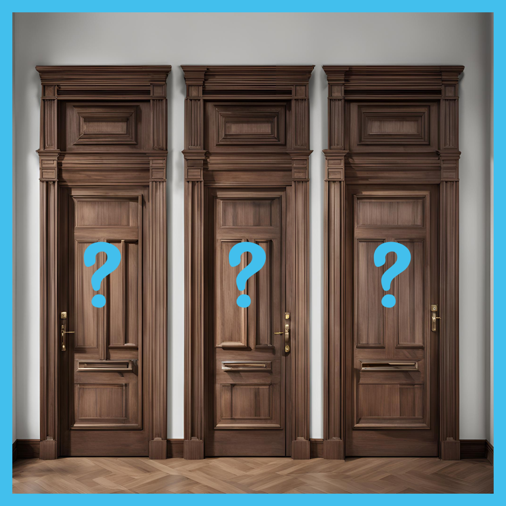 Which AI is right for your firm? Three doors next to each other with question marks on