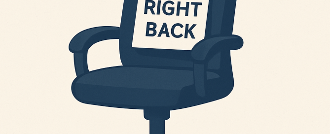 Staff sick - an office chair with a note on it that says be right back