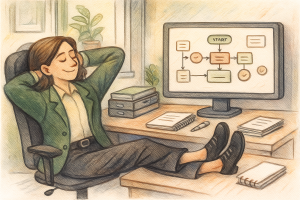 an accountant relaxing with a clean workflow