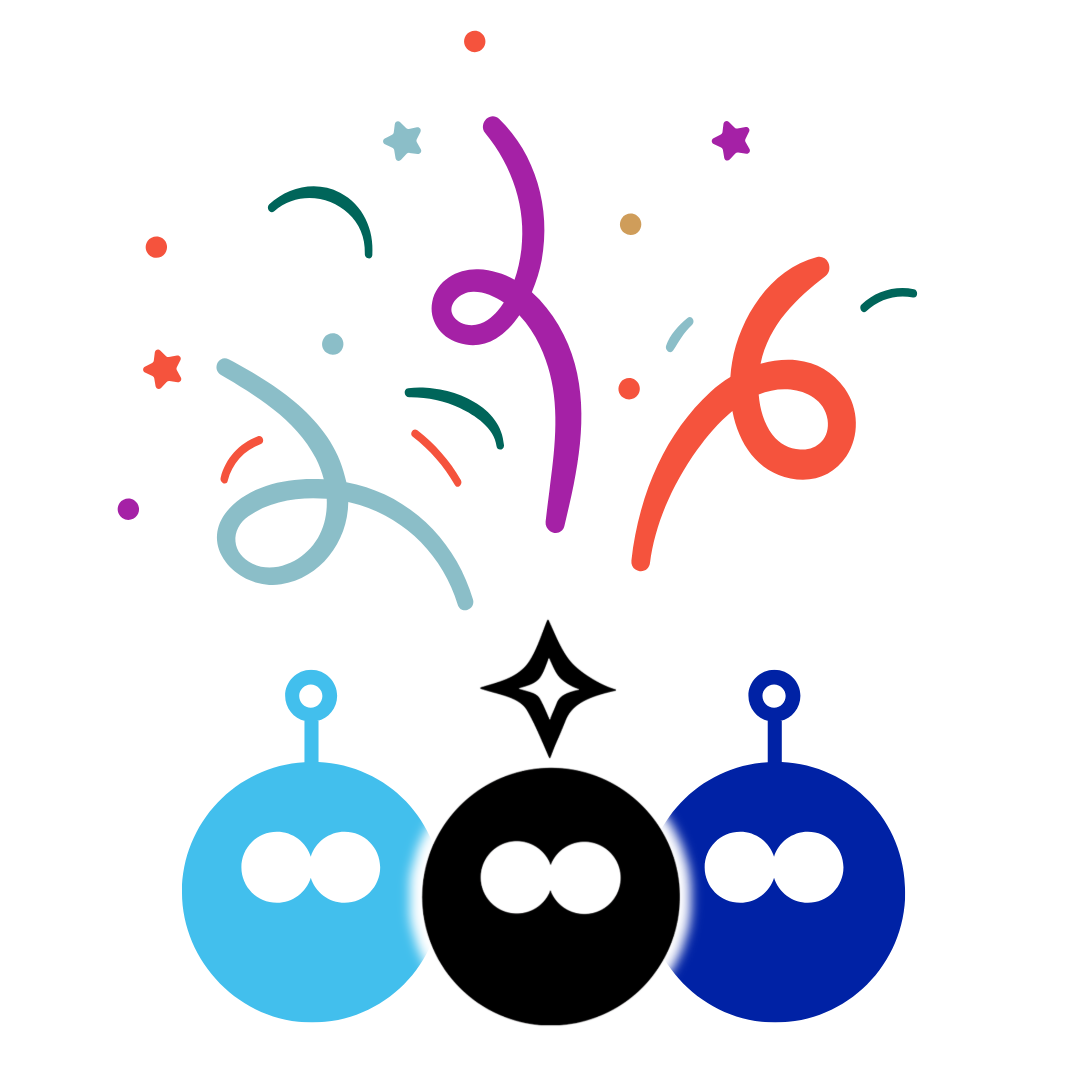 our beanie bot and houbeanie icons with confetti above them