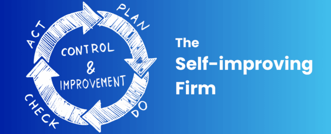 Self-improving firm. A cycle and title of the article on a blue gradient backdrop